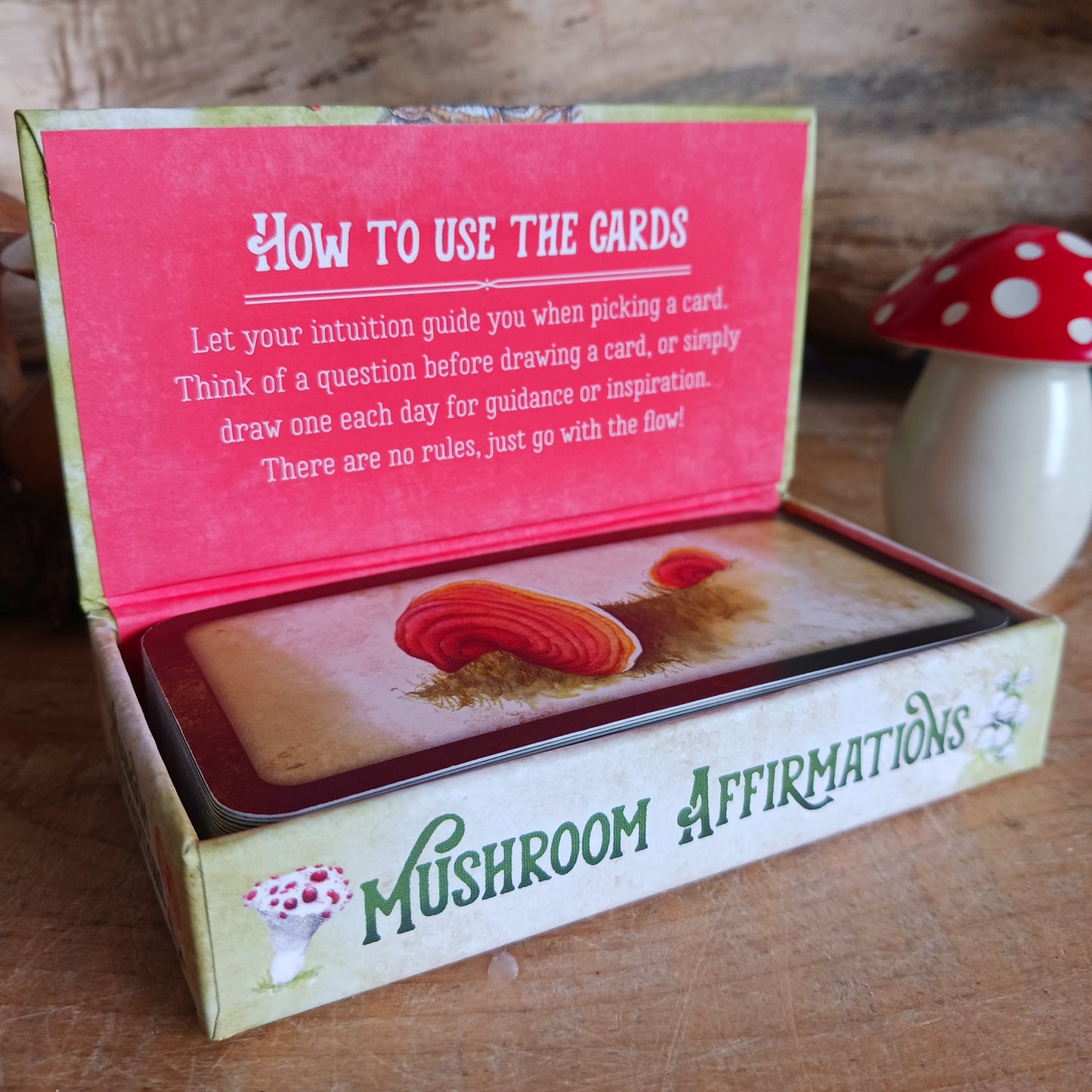 This exquisite deck of 40 cards features hand-drawn images of mushrooms from around the world, each with a message of guidance and inspiration. Nature has so much wisdom to share if we learn to see what it is showing us.