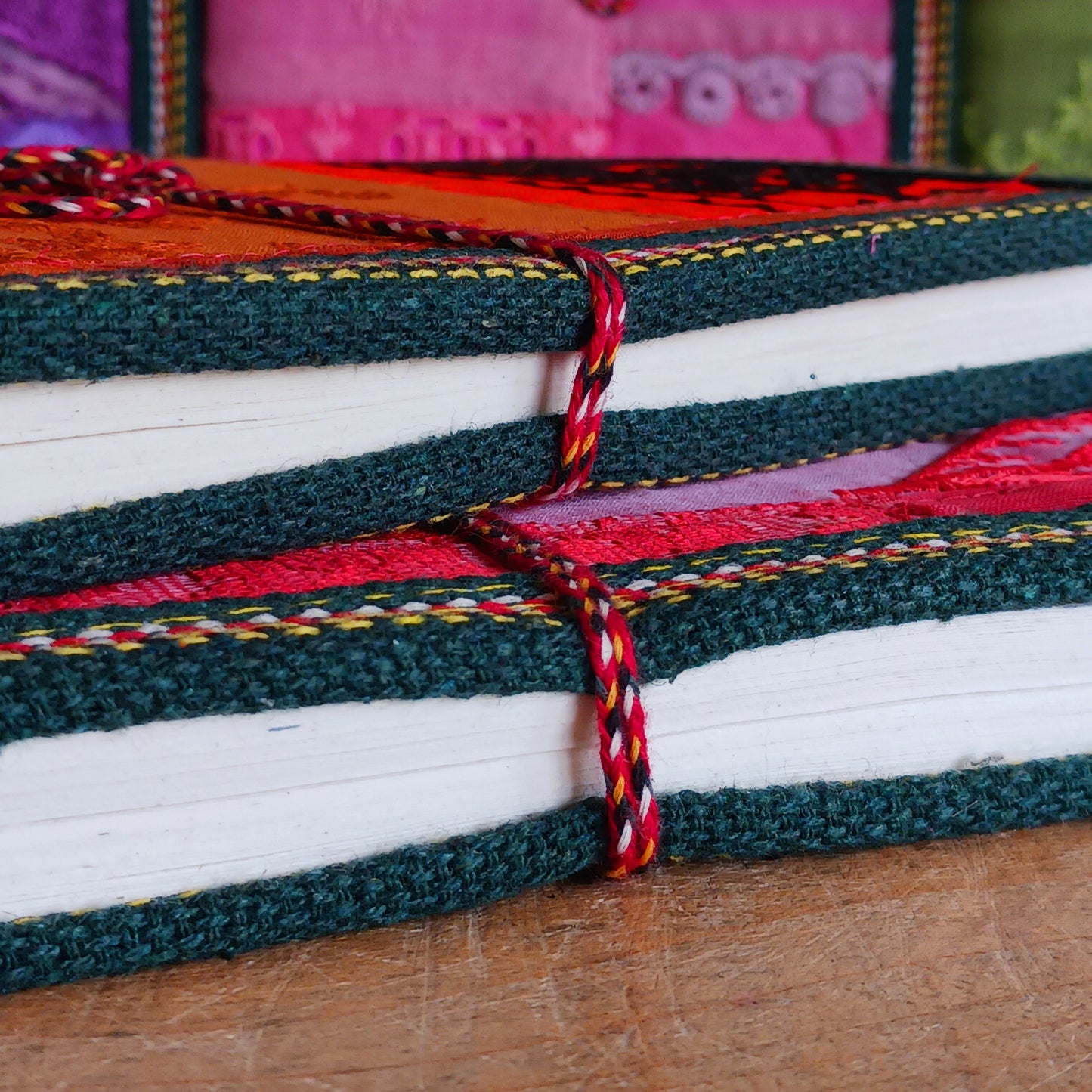 This beautifully bound notebook with handmade paper is from recycled cotton. An imaginative use for sari offcut material, the cover is edged and framed with pretty brocade material to complete a lovely and unique eco friendly stationery gift.