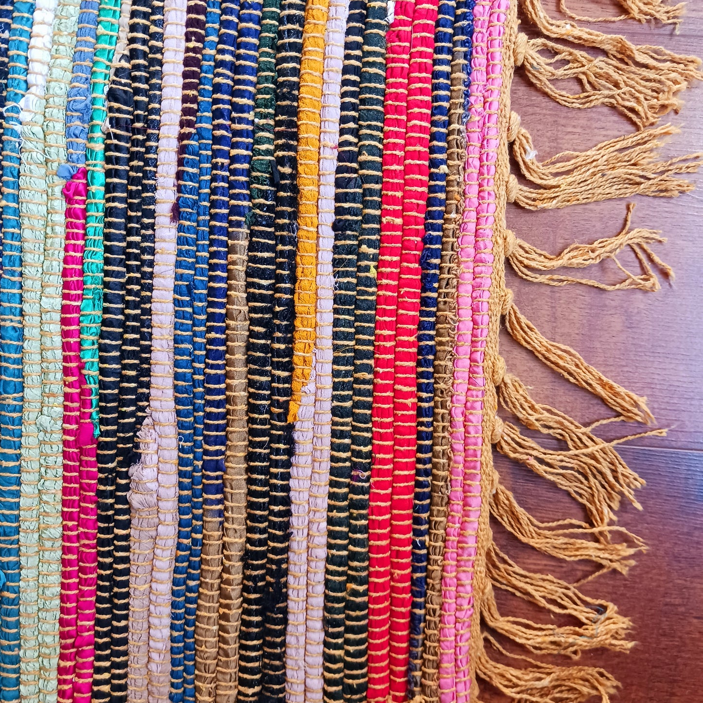 These Indian rugs are hand made from cotton and recycled materials from the Indian textile industry, so they're very eco friendly and great value. They can be used in any room and will bring instant comfort and style to your home.
