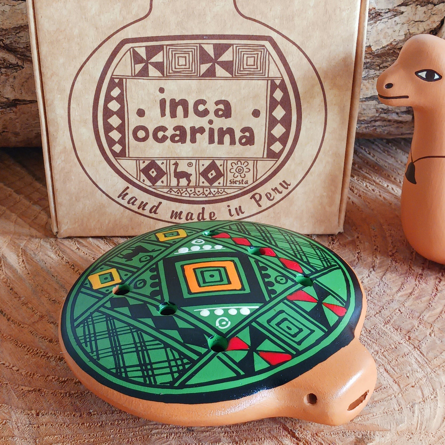 Experience the timeless sound of ancient cultures with these gorgeous ocarinas, handcrafted from fired clay in Peru. Adorned with vibrant, traditional designs, they are a favourite among musicians.