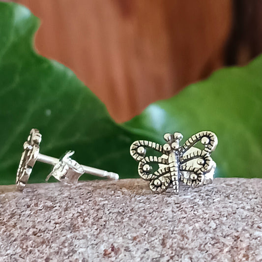 Beautiful and intricate, these Butterfly Ear Studs offer an eye-catching detail to your look. Crafted from 925 Solid Silver, these earrings measure approximately 9 x 6 mm and come with an ethical recycled pouch for easy storage.