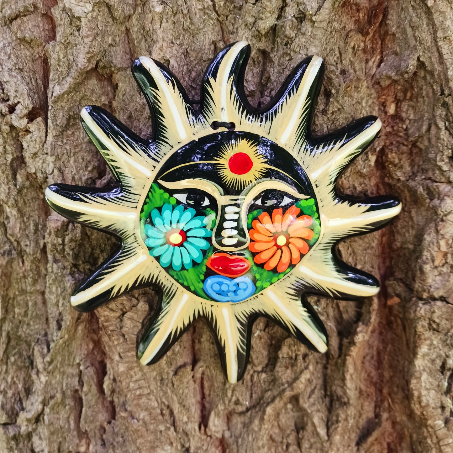 Add a burst of colour with this vibrant, hand-painted Xalitla wall plaque. Traditional Mexican folk art with a glossy finish and easy hanging design.