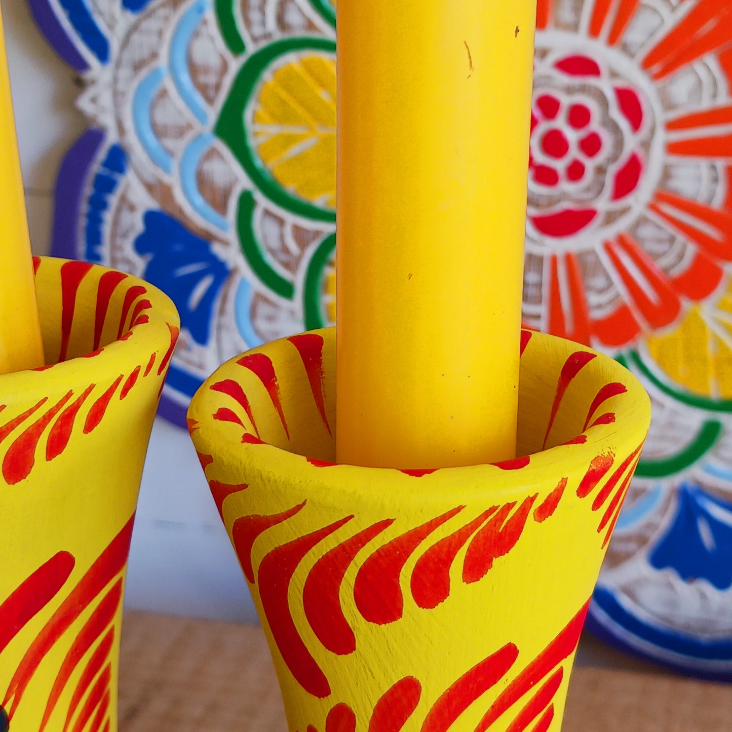 Bring a burst of colour and meaning to your home with this handcrafted terracotta candle holder. Made on a traditional pottery wheel using natural, chemical-free, sustainable clay, each piece celebrates the artistry of Bangladeshi craftsmanship.