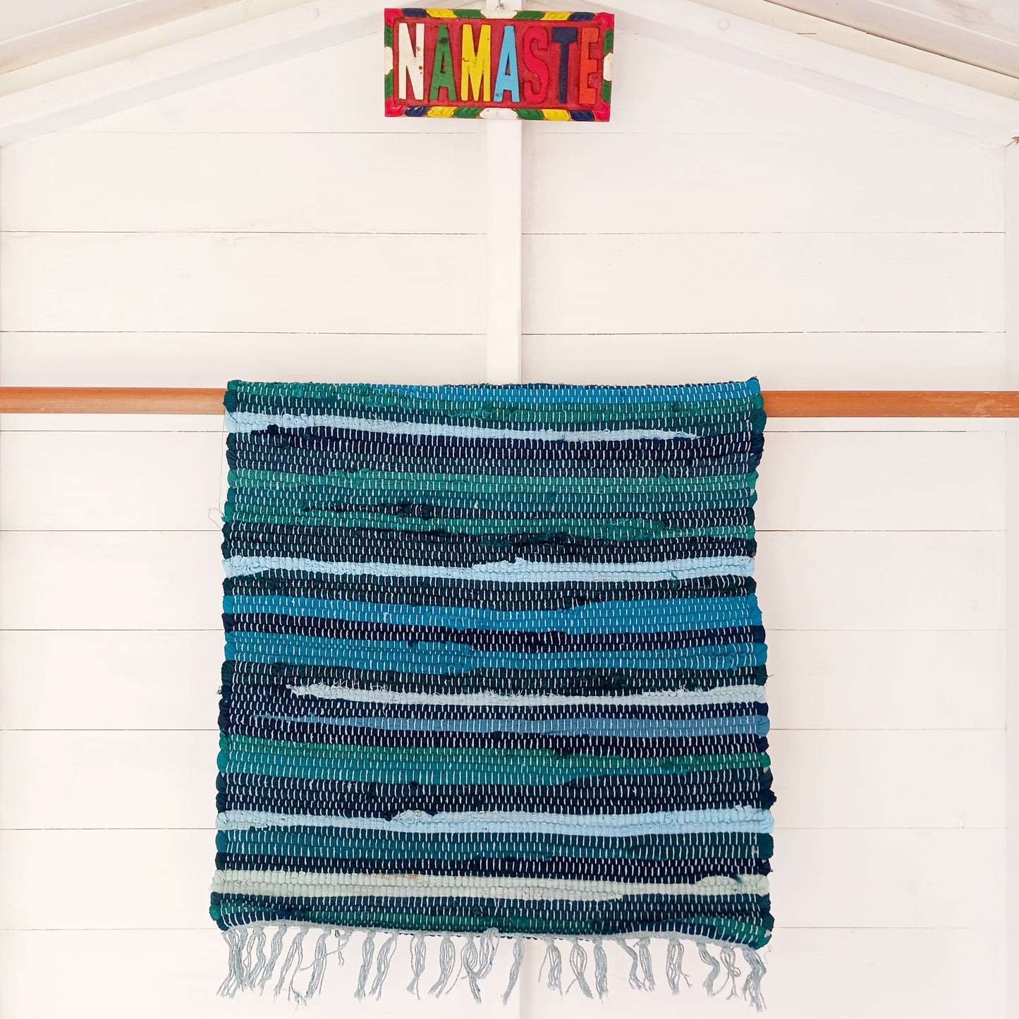 Enhance your living space with this premuim quality rag rug. Whether used in kitchens, bathrooms, or even as a decorative accent in bedrooms and living rooms, the aqua blues will bring a sense of serenity and freshness to any environment.