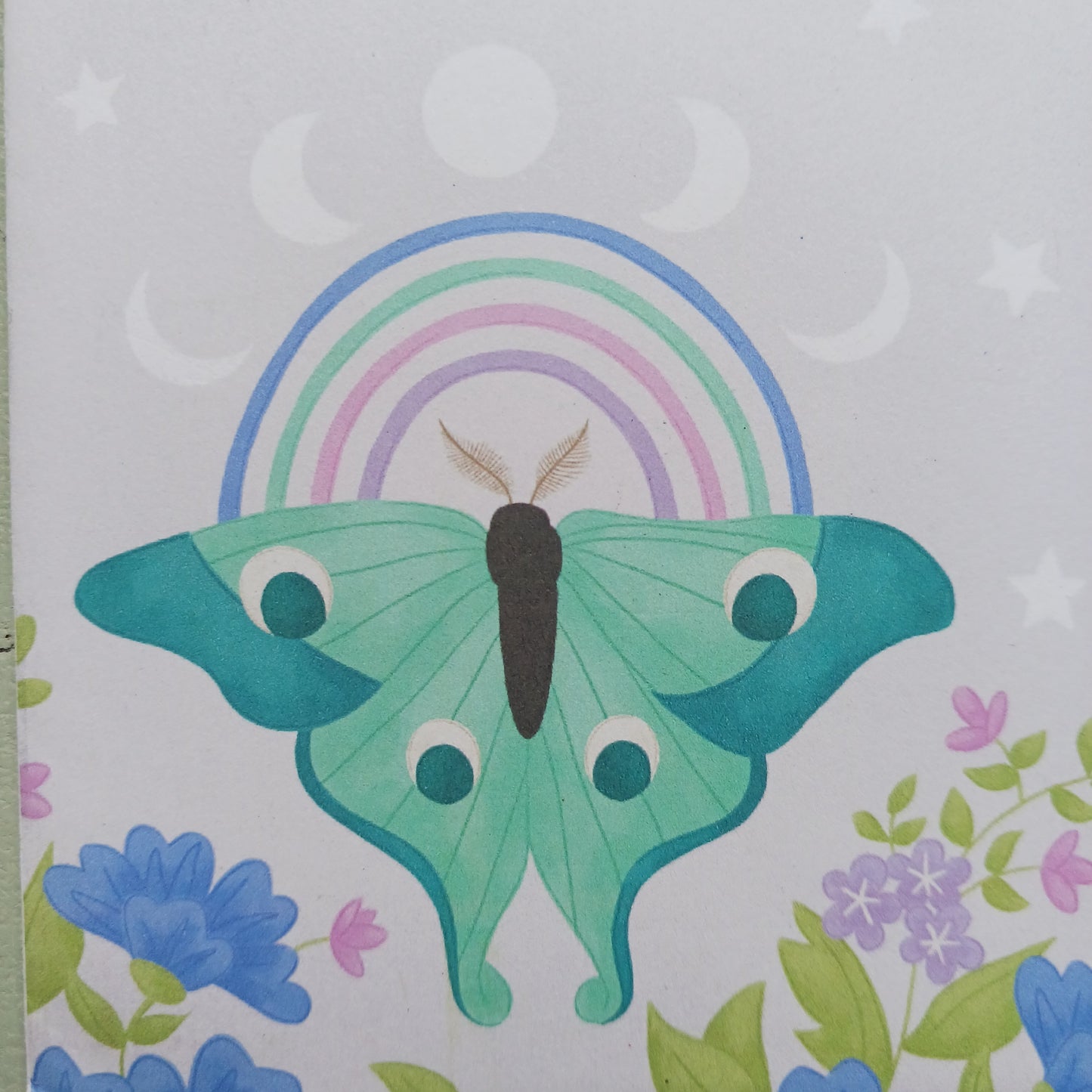 Lunar moth greetings card for all occasions. The card is blank inside for you to write your own message. The card comes with an illustrated envelope. Each card also has faint artwork inside.