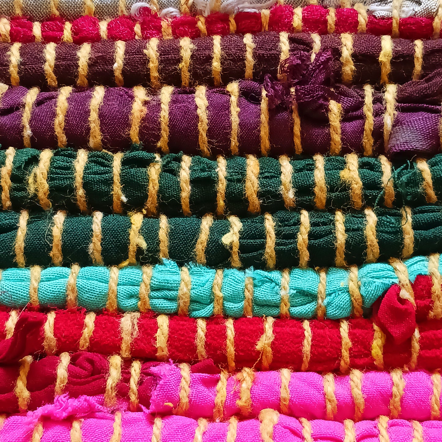 These Indian rugs are hand made from cotton and recycled materials from the Indian textile industry, so they're very eco friendly and great value. They can be used in any room and will bring instant comfort and style to your home.