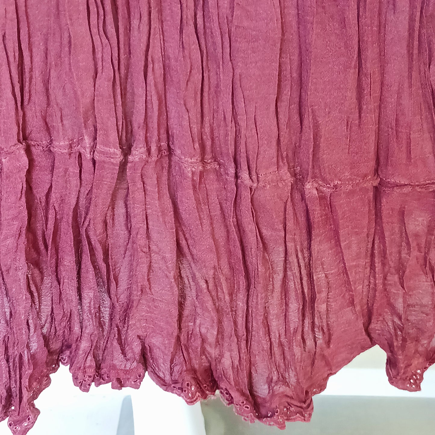This beautiful Indian crinkle skirt is lovely and light so you can move with ease and comfort on a sunny day or a hot night. Made from rayon crepe, you can’t go wrong with this lovely skirt, it will add to your flowing summer style. And as rayon is quick drying, it also makes this a great beach cover up skirt.