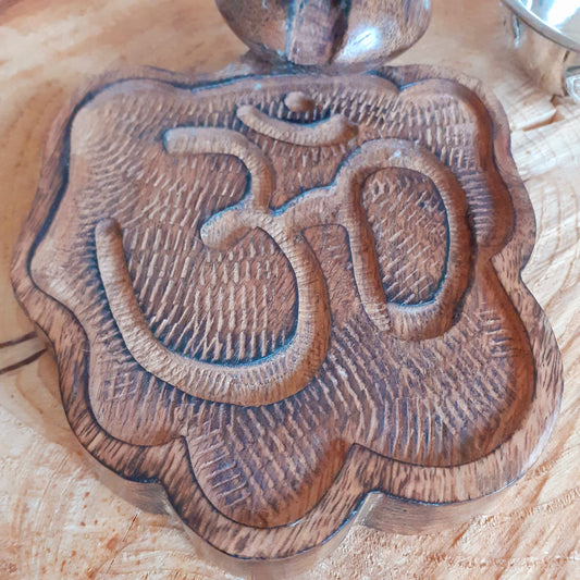 Hand carved Om Mango Wood Backflow Burner