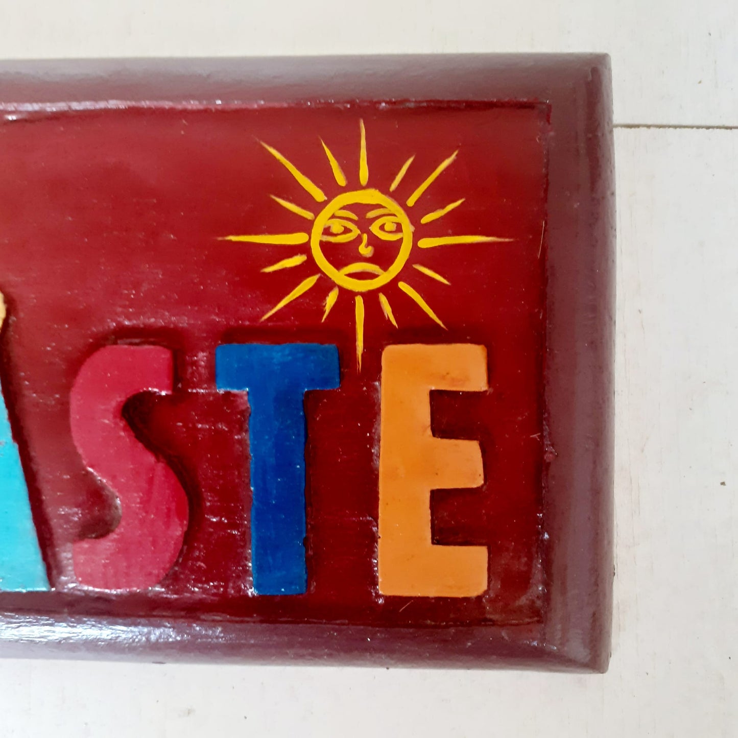Namaste sign wooden wall hanging sun and moon | Tibetan Namaste sign