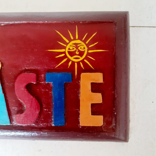 Namaste sign wooden wall hanging sun and moon | Tibetan Namaste sign