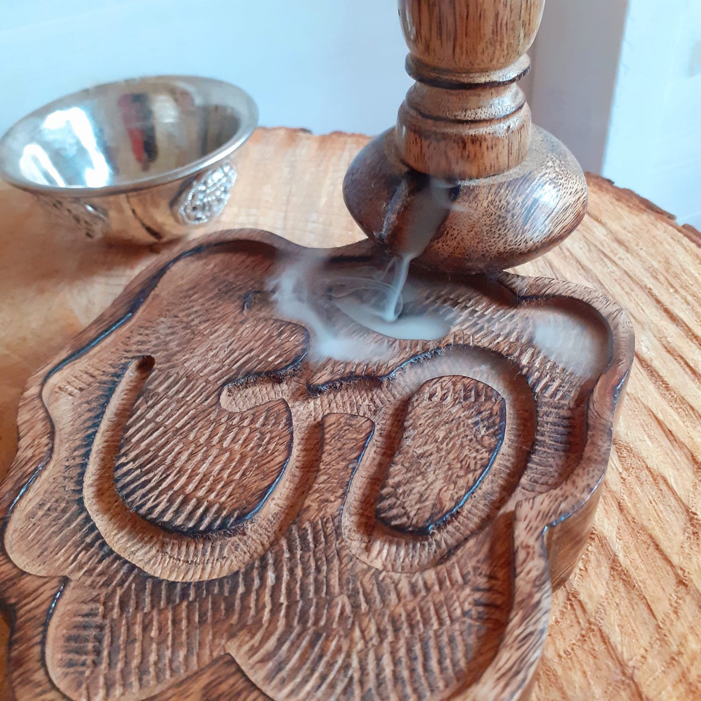 Hand carved Om Mango Wood Backflow Burner