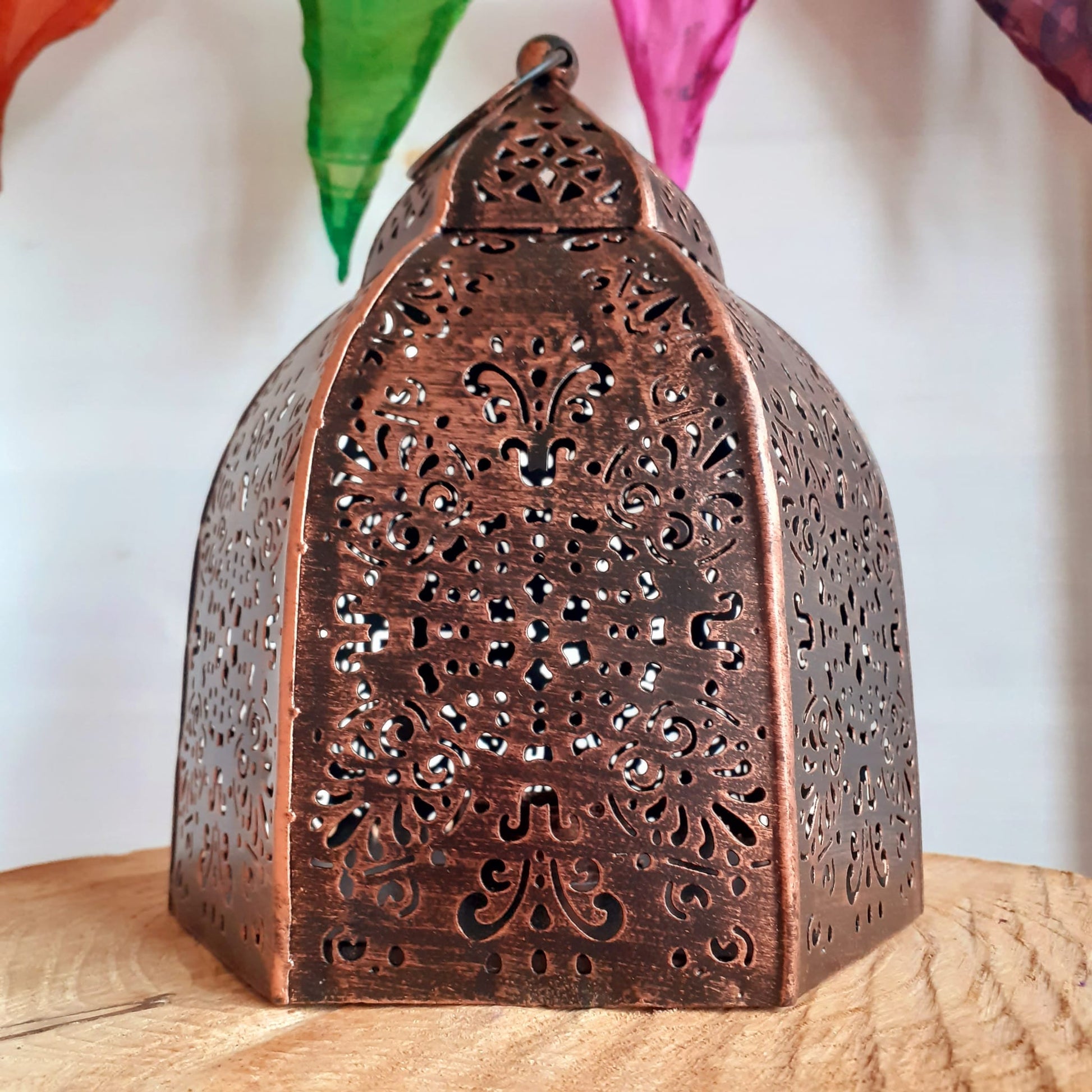 Black with Copper Finish Iron Lantern | Tealight Holder