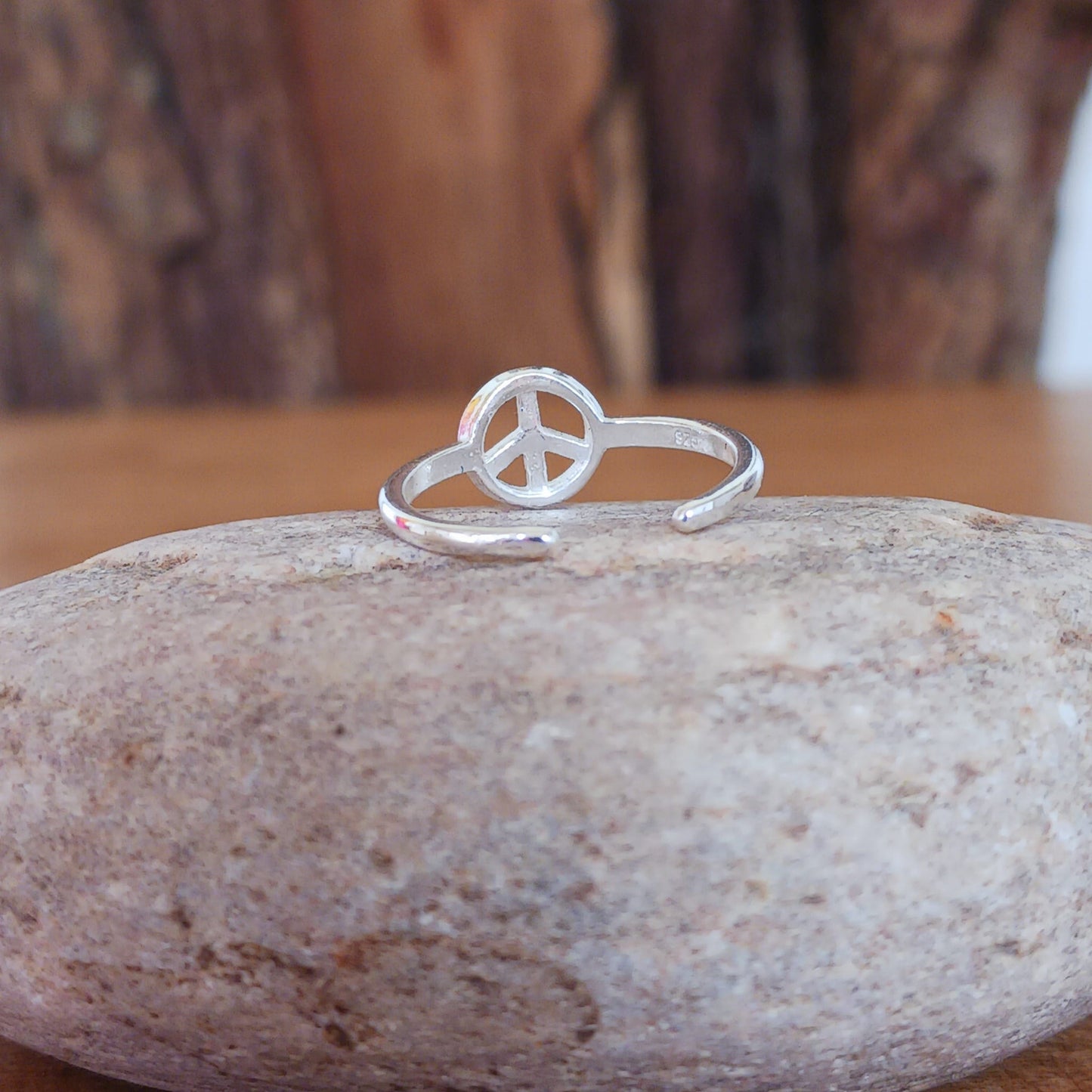 Peace Symbol 925 Sterling silver Toe Ring, add a little bit of silver to your toes with our solid 925 stamped solid silver toe ring, beautifully presented in a little fabric drawstring pouch made from off cuts from sari materials that would have otherwise been discarded.