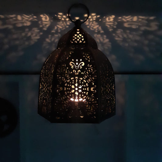 Black with Copper Finish Iron Lantern | Tealight Holder