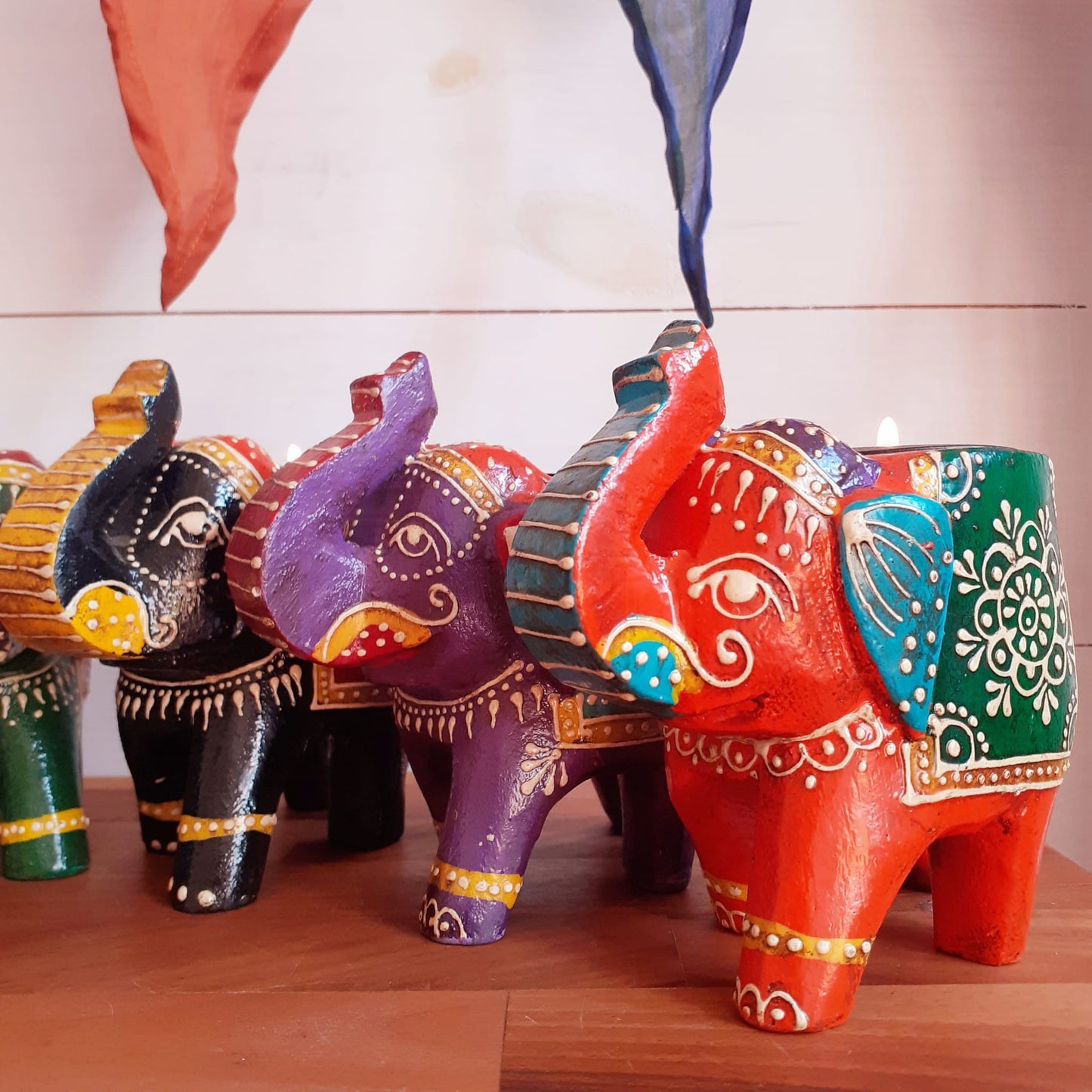 Hand Painted Indian Elephant Tealight Holder | Turquoise
