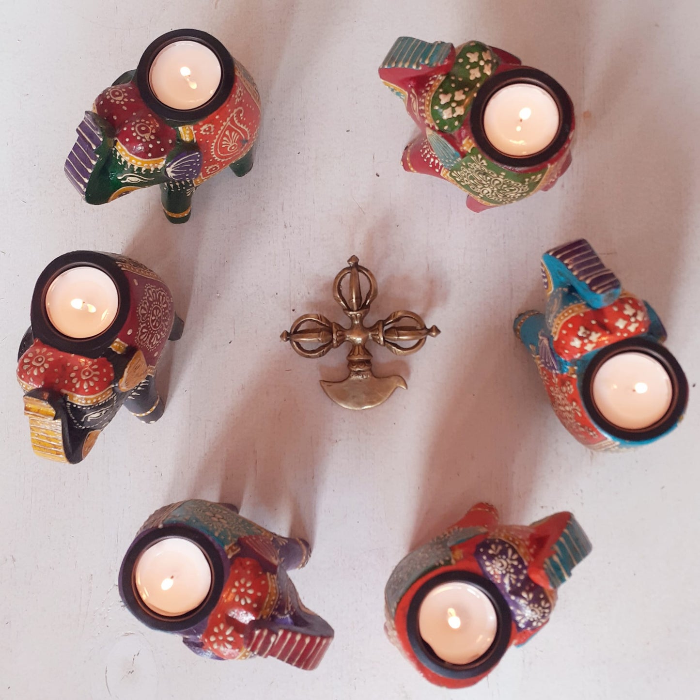 Hand Painted Indian Elephant Tealight Holder | Turquoise