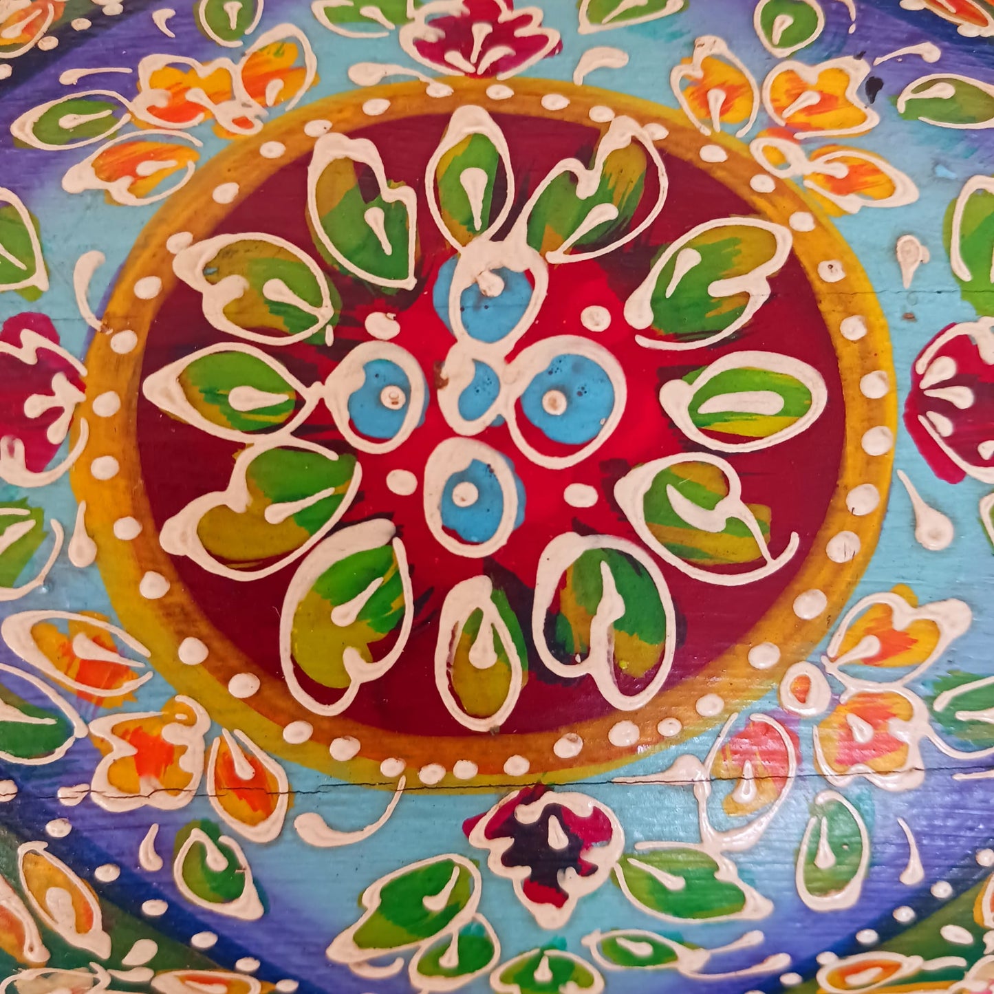 Handmade Turquoise Floral Domed Jewellery Box | Hand Painted Keepsake Storage