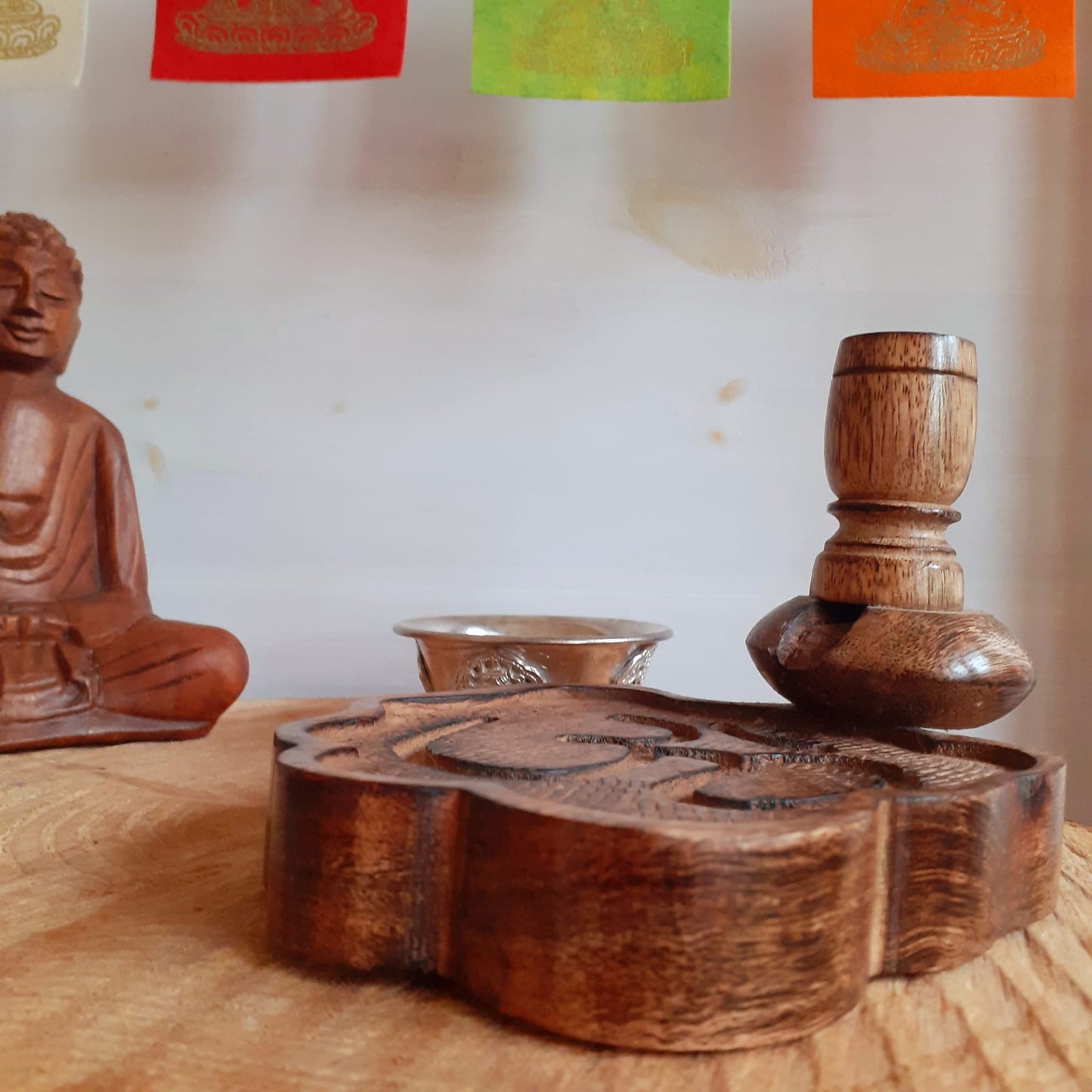 Hand carved Om Mango Wood Backflow Burner