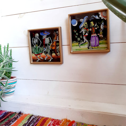 Mexican Harpist and Couple Folk Art Frame