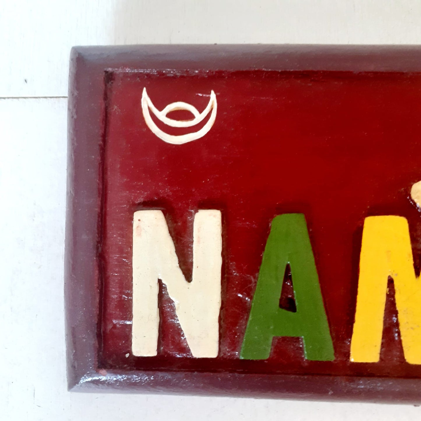 Namaste sign wooden wall hanging sun and moon | Tibetan Namaste sign
