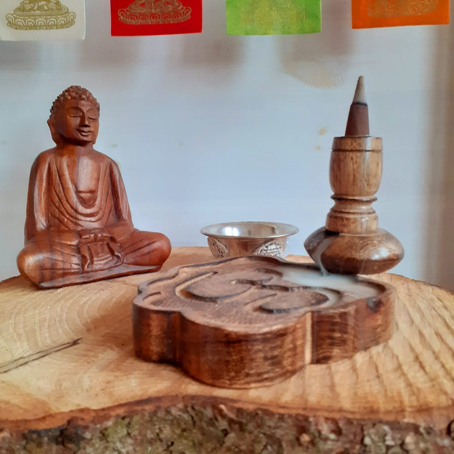 Hand carved Om Mango Wood Backflow Burner