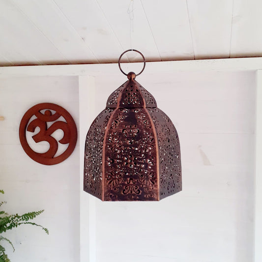 Black with Copper Finish Iron Lantern | Tealight Holder