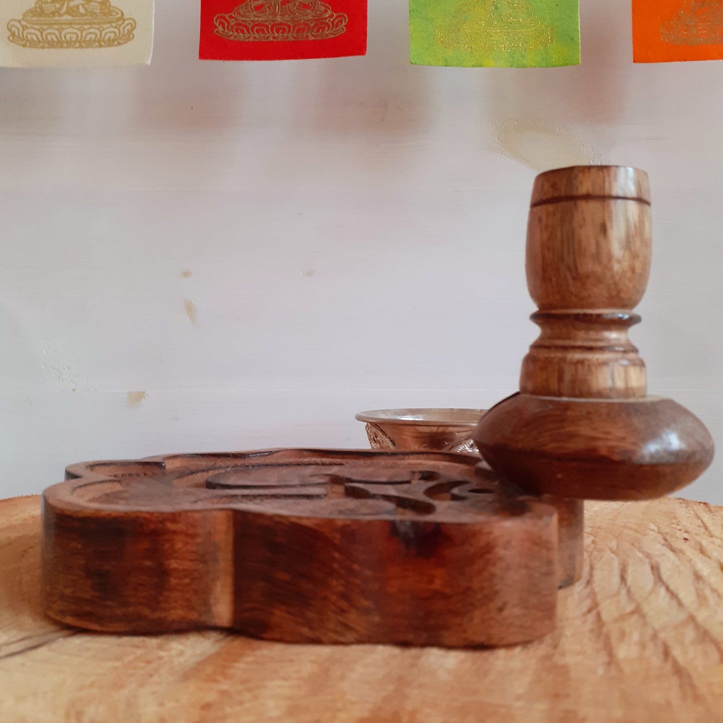 Hand carved Om Mango Wood Backflow Burner