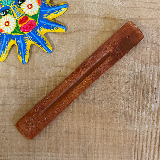 Hand-carved 10” mango wood incense ashcatcher. Ideal for stick incense, meditation, rituals, and sacred home spaces.