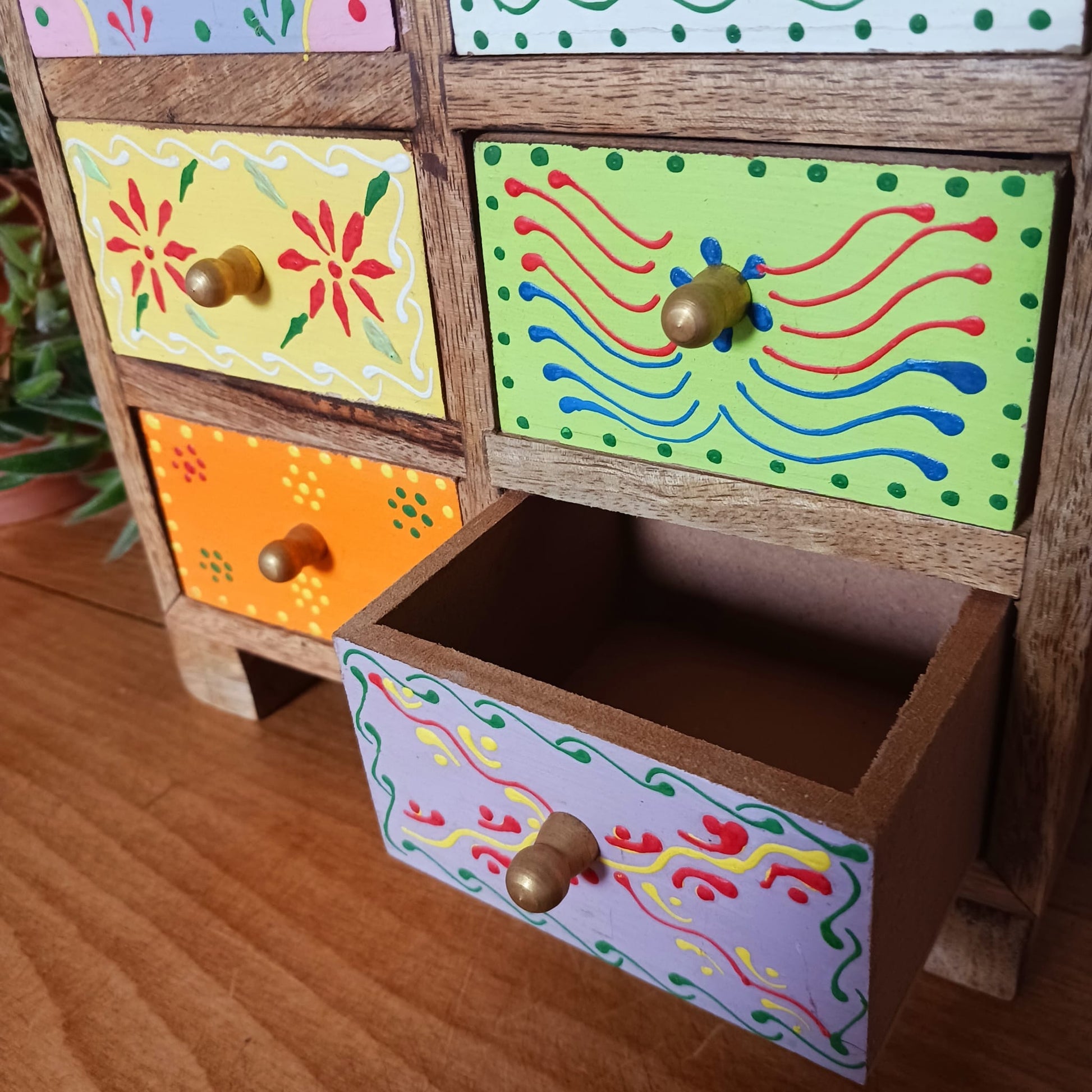 Hand Painted 8-Drawer Mango Wood Chest