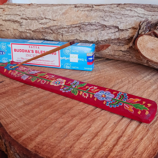 Hand Painted Wooden Incense Stick Holder Red