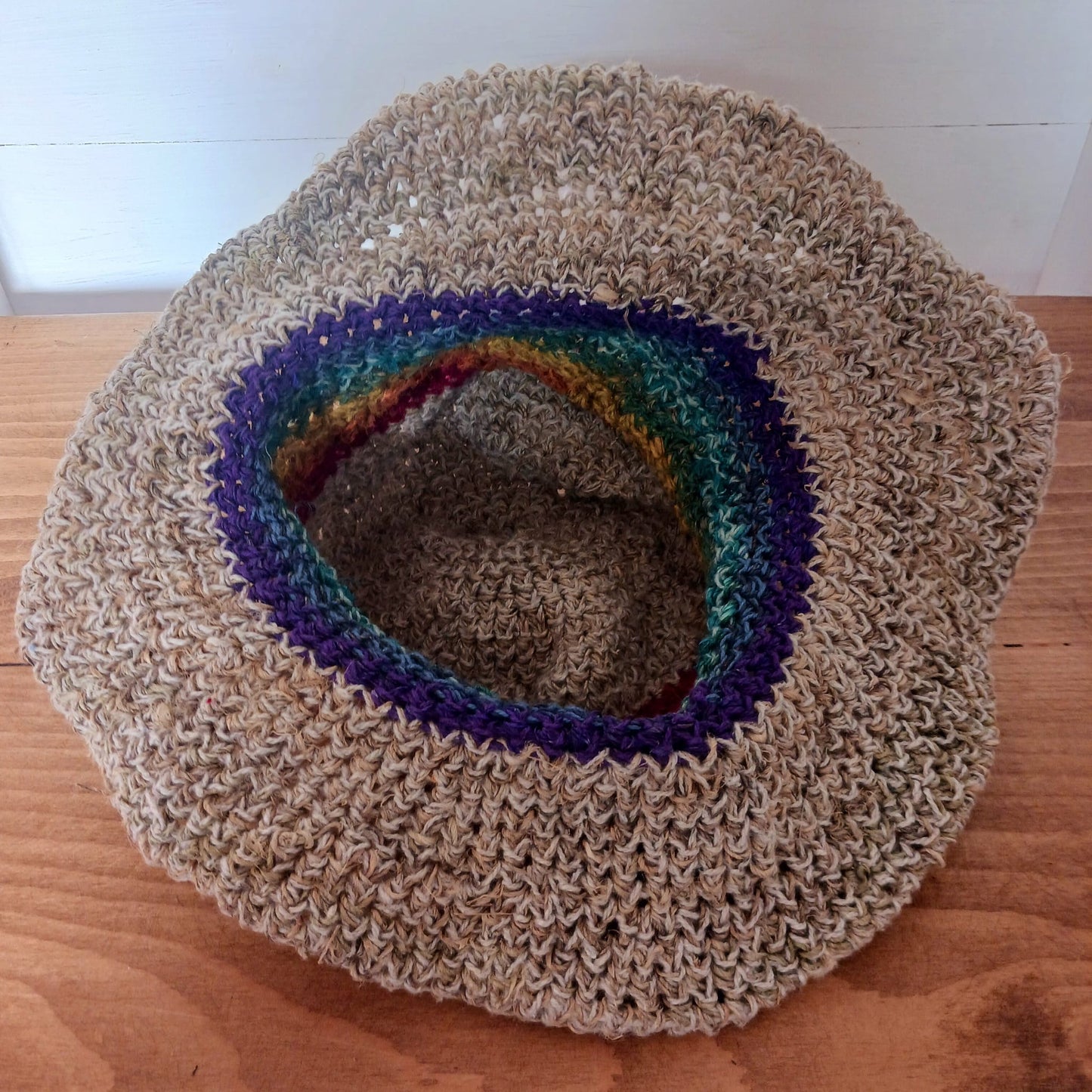 Hand-Knitted Hemp & Cotton Boho Festival Rainbow Hat