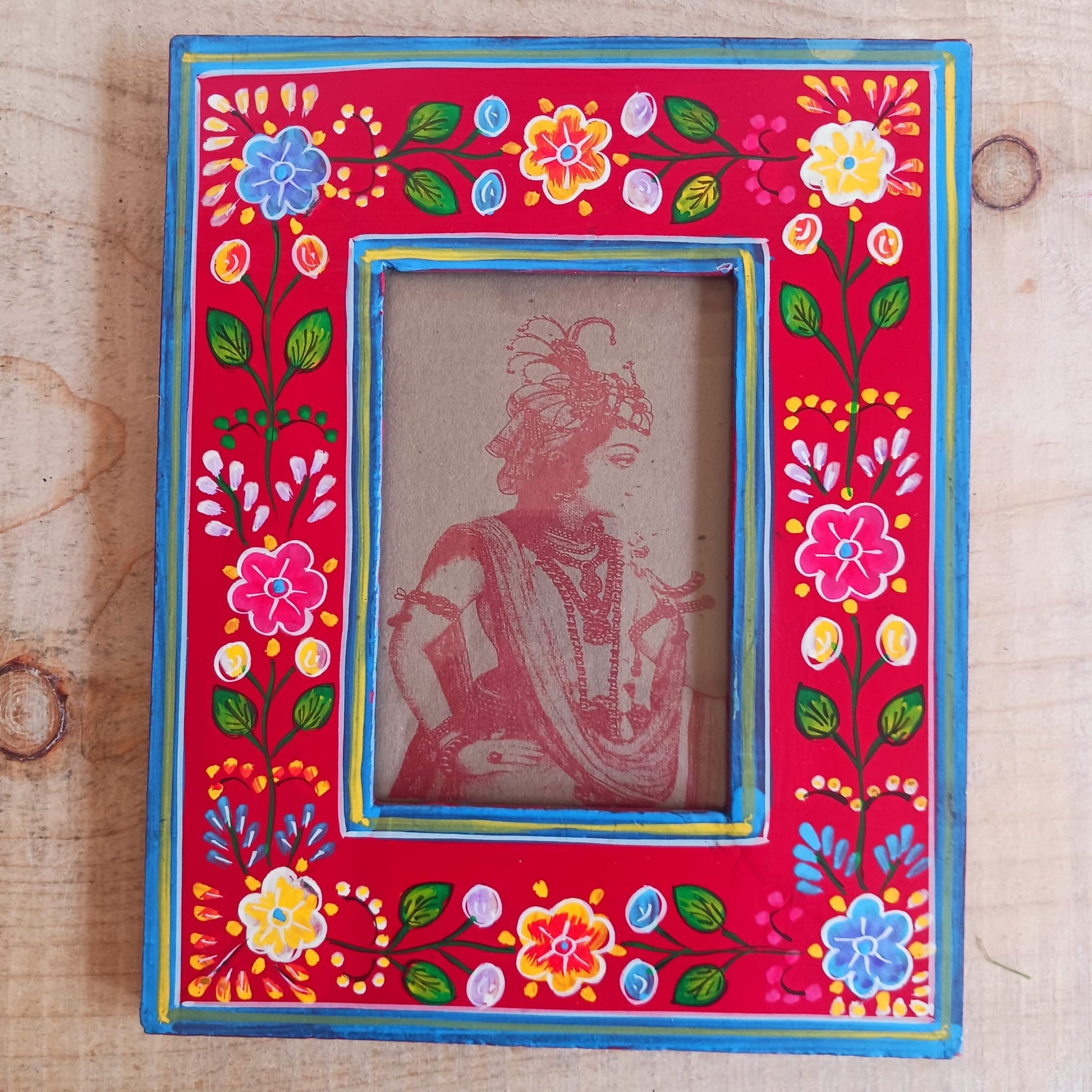 Floral Design Hand Painted Indian Photo Frames Red