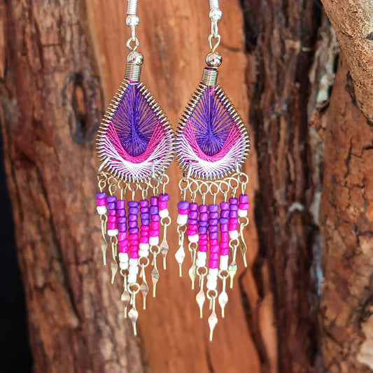 Peruvian Peacock Bead Earrings Silver Plated Hooks