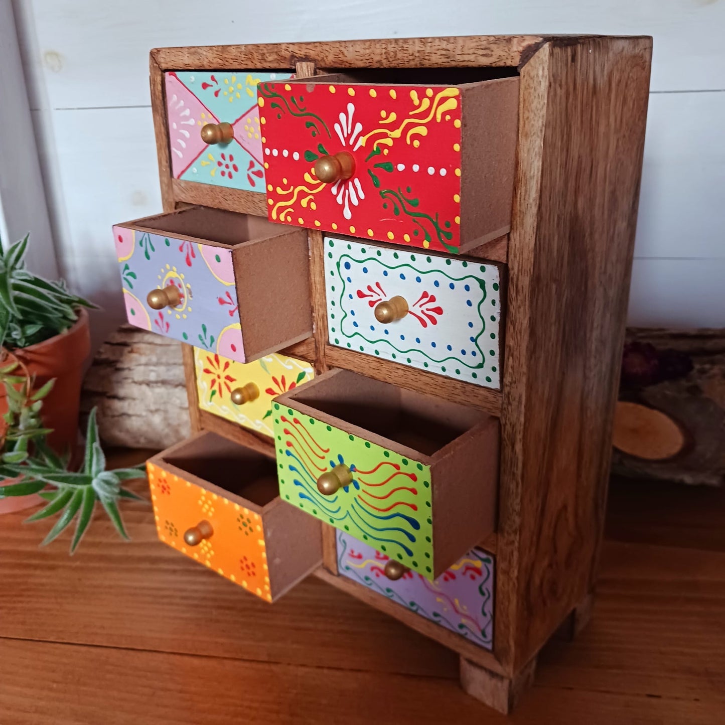 Hand Painted 8-Drawer Mango Wood Chest