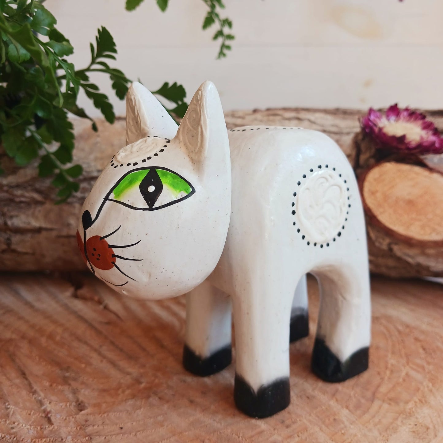 Inquisitive Cat Wood Carving Ornament