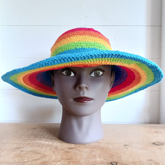 Handmade Rainbow Crochet Cotton Summer Sun Hat