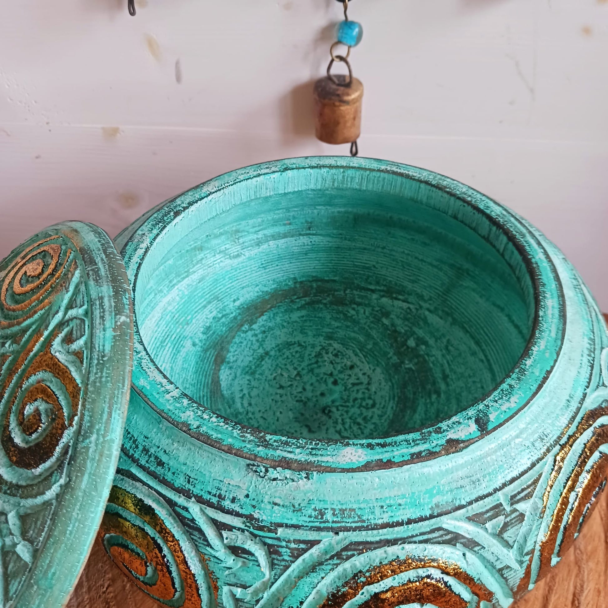 Round Wooden Turquoise Trinket | Jewellery Box