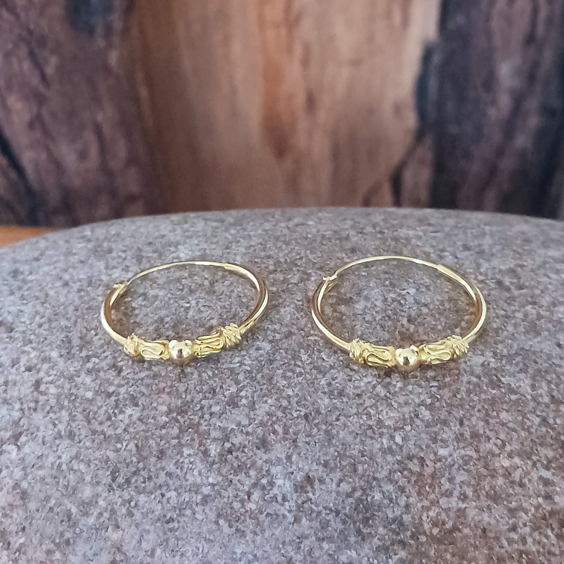 925 Sterling Silver Gold Plate Bali Hoops -1.2 mm x 18 mm