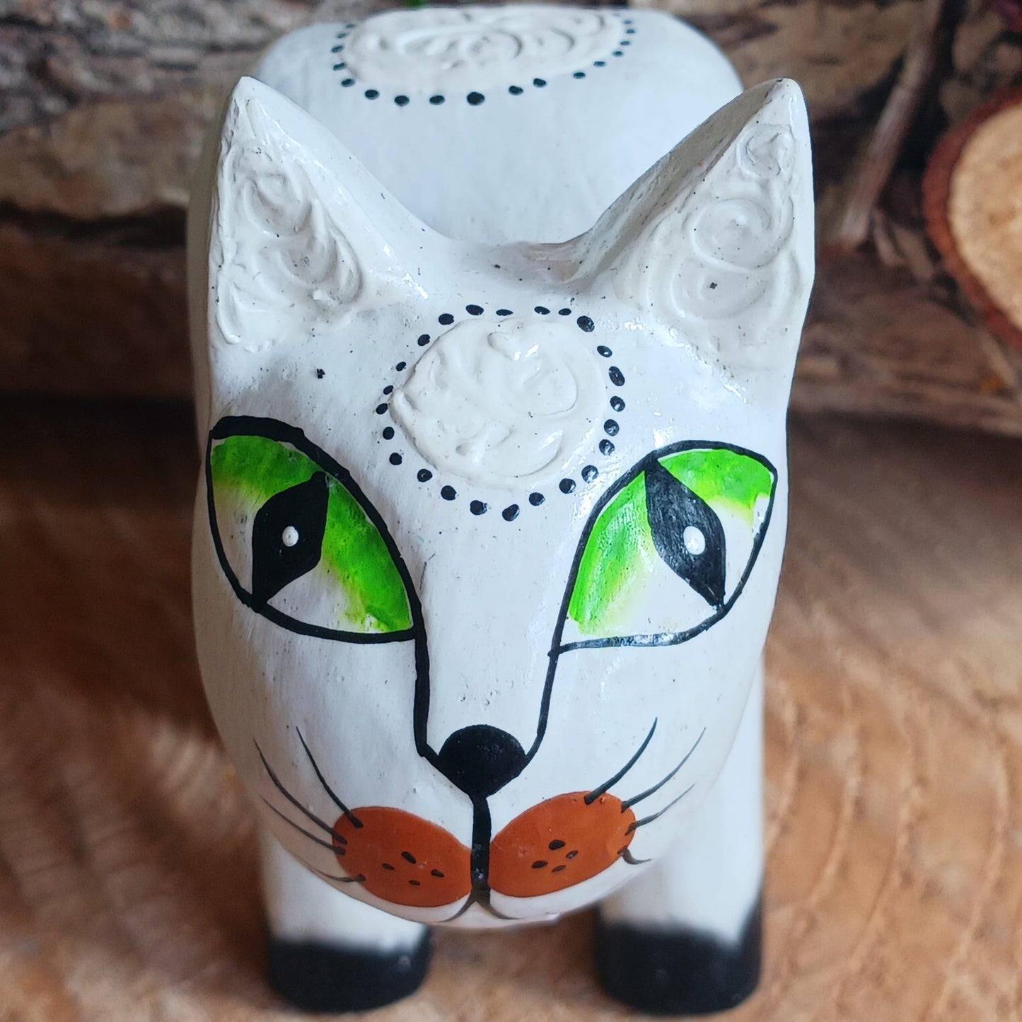 Inquisitive Cat Wood Carving Ornament