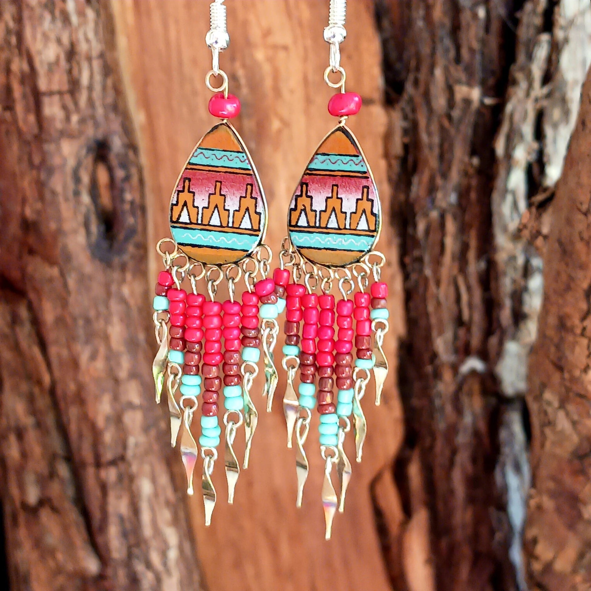 Peruvian Peacock Bead Earrings Silver Plated Hooks