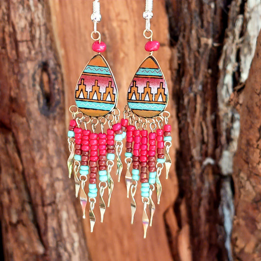 Peruvian Peacock Bead Earrings Silver Plated Hooks