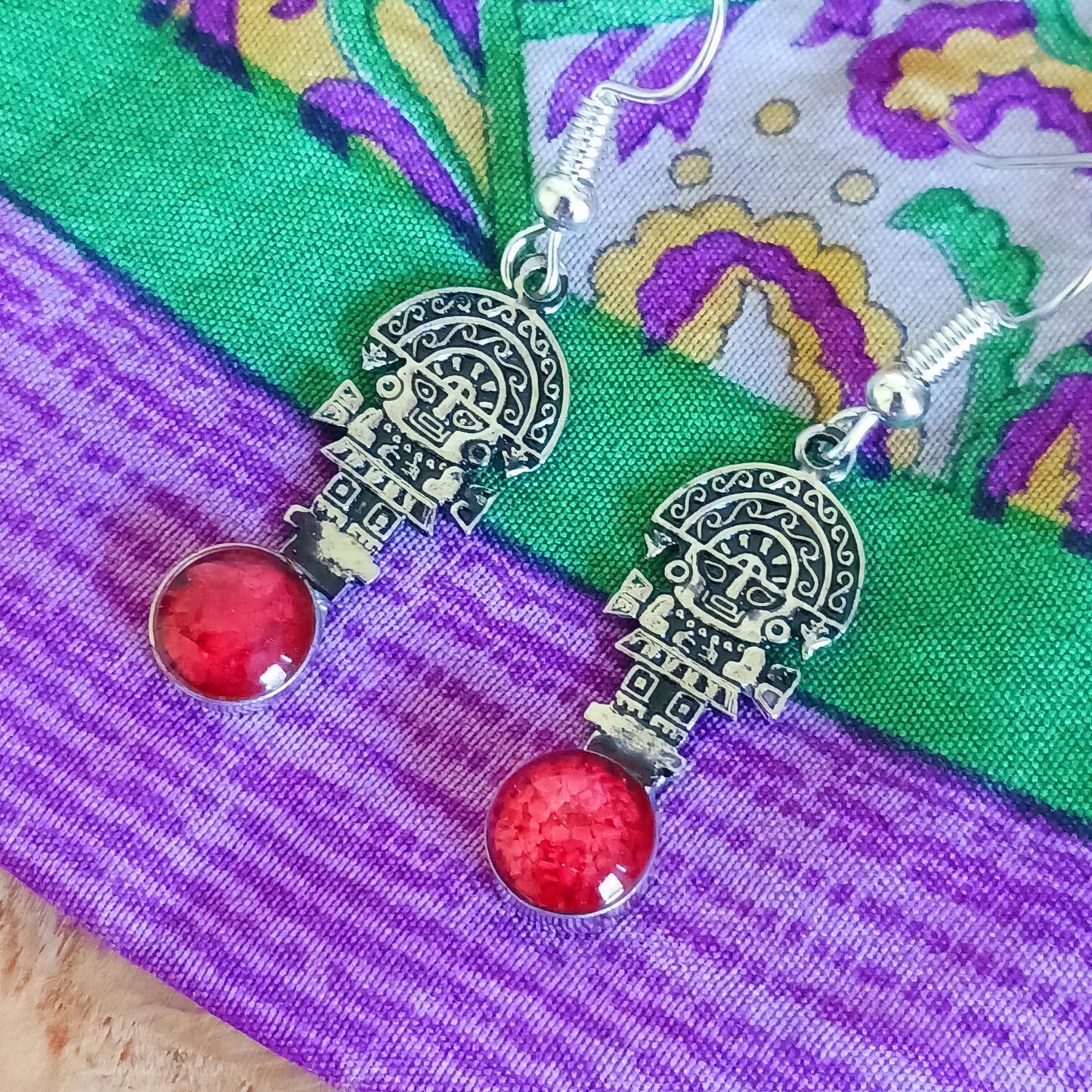 Peruvian Tumi Stone Earrings with Silver Plated Hooks