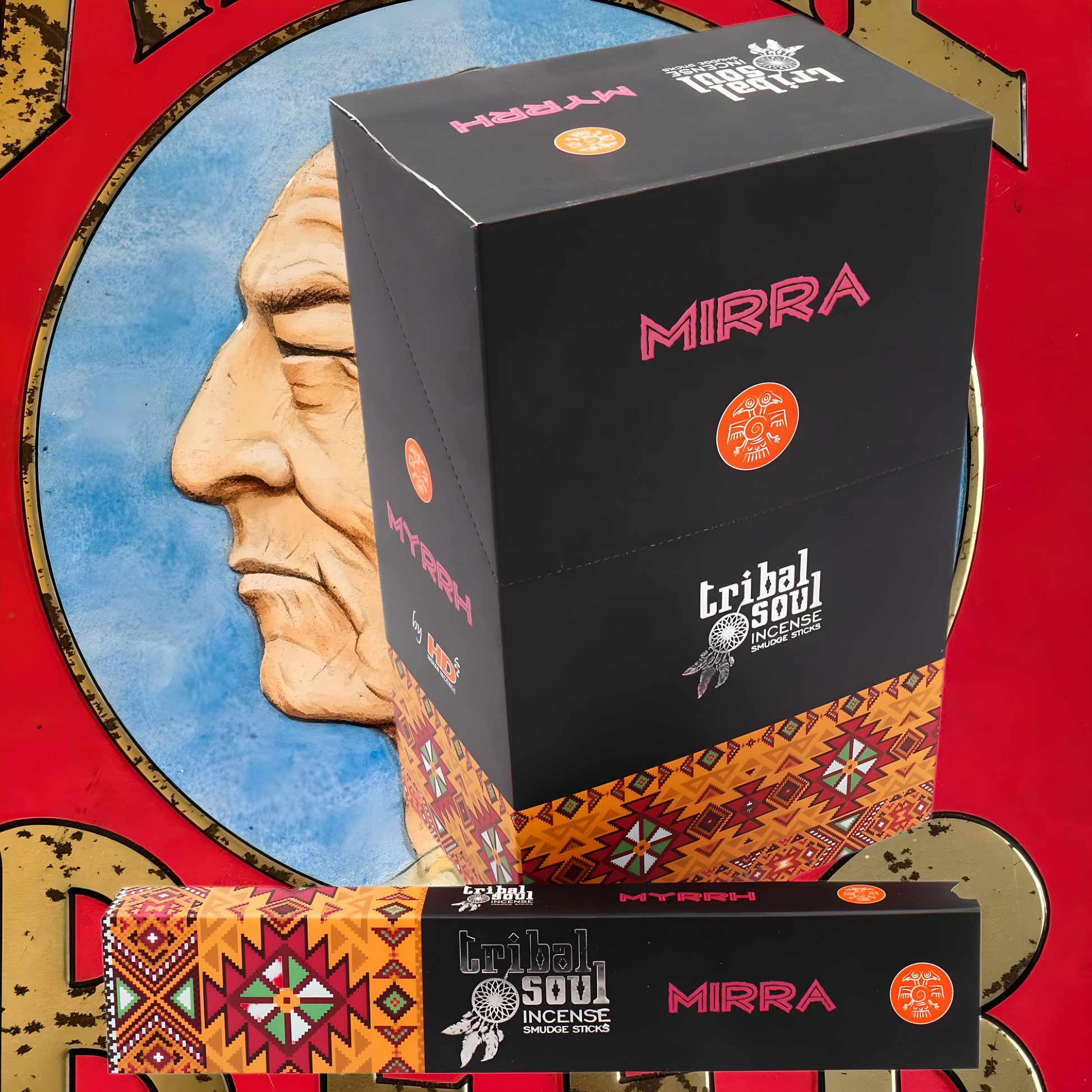 These richly perfumed Tribal Soul myrrh incense sticks&nbsp;are presented in beautiful packaging and are produced by Hari Darshan in Bangalore, India.&nbsp;

"Myrrh is a natural resin extracted from the Commiphora tree. It has been used throughout history as a perfume, incense and medicine. It is also mentioned in many ancient texts, including the Bible and the Torah, for its ability to connect to the Divine. Myrrh is traditionally used in prayer and as a offering in protection rituals. It is also well know