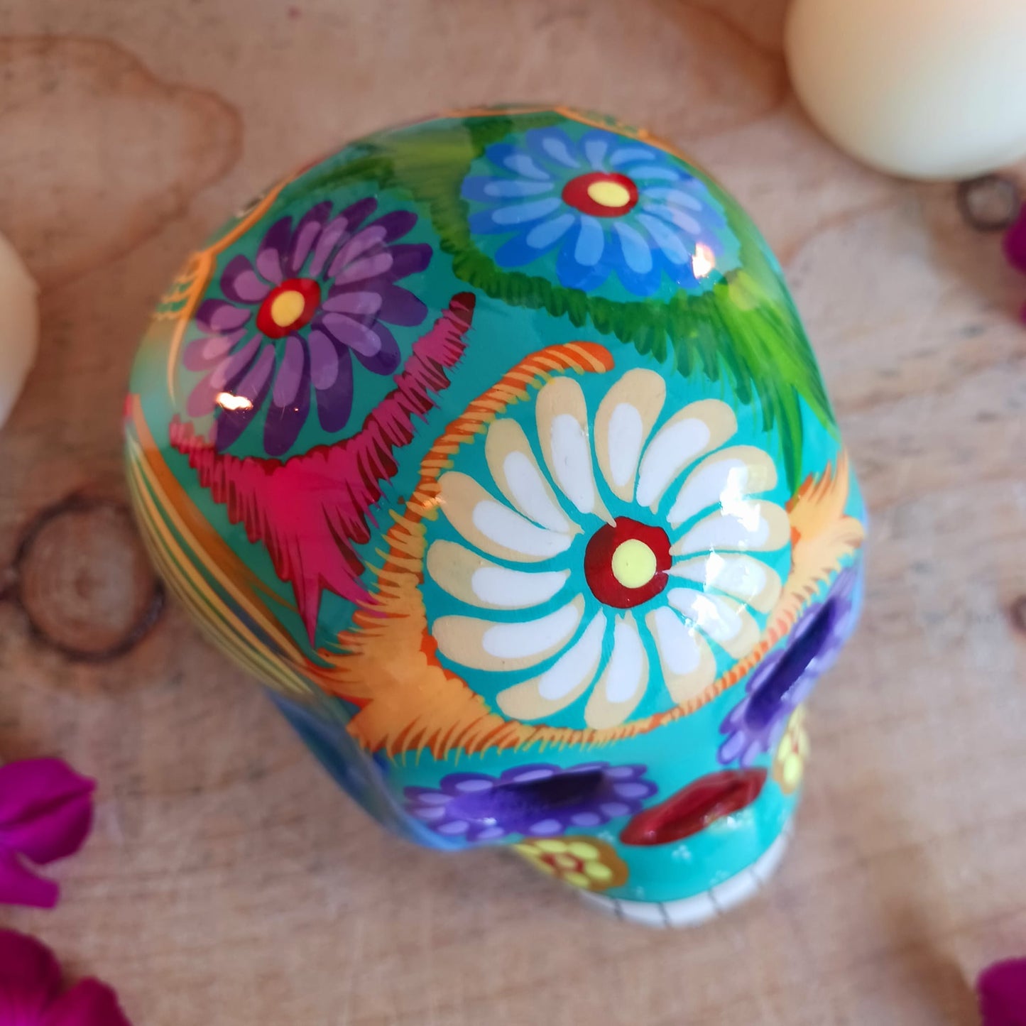 Mexican Painted Ceramic Candy Skull | Turquoise