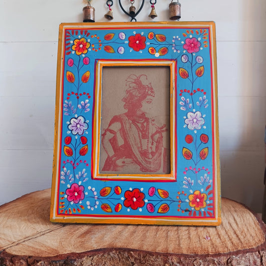 Floral Design Hand Painted Indian Photo Frames (turquoise)