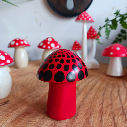 Hand carved Soapstone Mushroom | Red