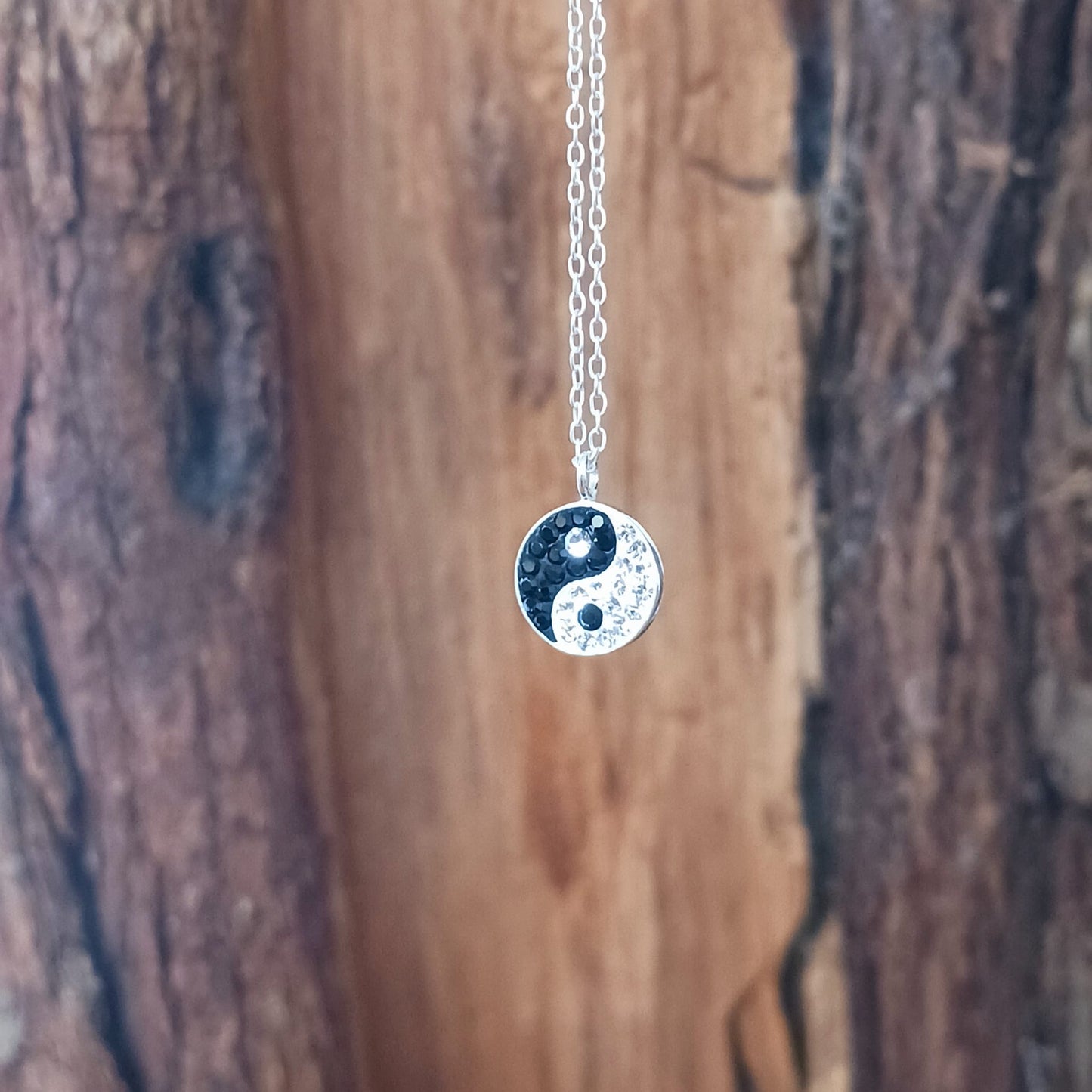 Jeweled Yin Yang Symbol Pendant Necklace