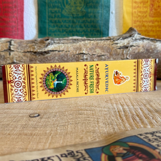 Ayurvedic masala Nature Fresh &nbsp;incense sticks are made from essential oils plus all-natural ingredients for a pure aroma every time. Each variety is a fine blend of premium resins, oils, herbs, petals and honey. Beautiful scents for meditation, yoga and spiritual cleansing include fragrant aids to promote harmonious mood and enhance wellbeing