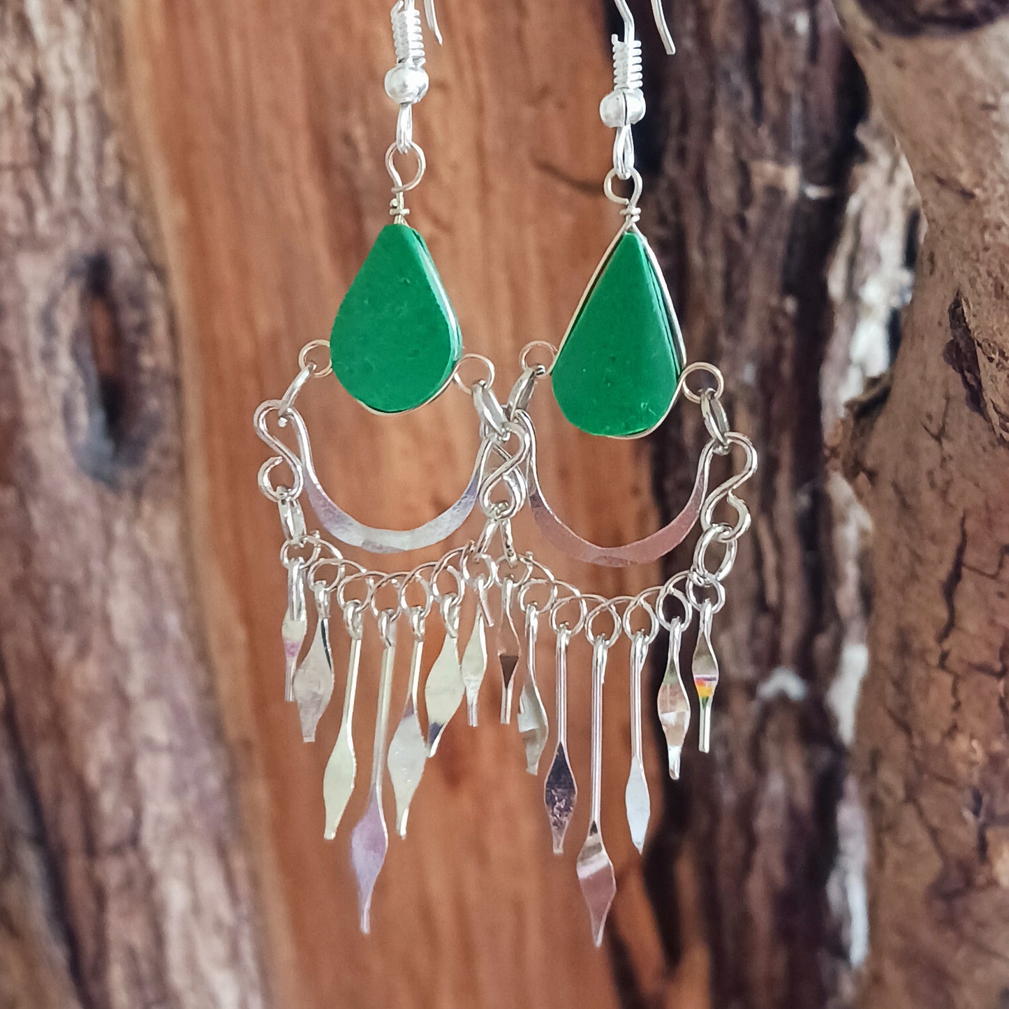 Peruvian Stone Tear Drop Earrings Silver Plated Hooks