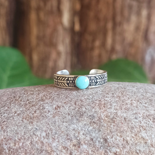 Toe Ring Turquoise Navajo Band | 925 Solid Silver Adjustable Toe Ring